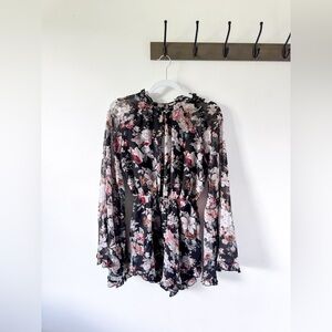 Open Back Floral Bell Sleeve Romper